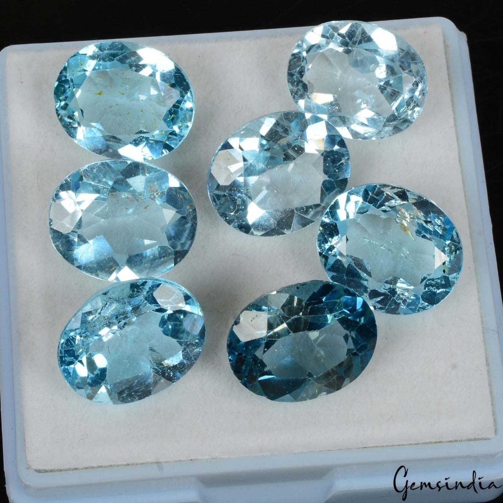 36.00 Ct/7 Pcs Natural Sky Blue Topaz Brazil Oval Cut Certified 12x9mm Gemstones