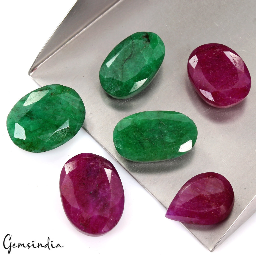 200 Ct Natural Red Beryl/Green Emerald Mix Cut Loose Gems For Jewelry 23-29mm