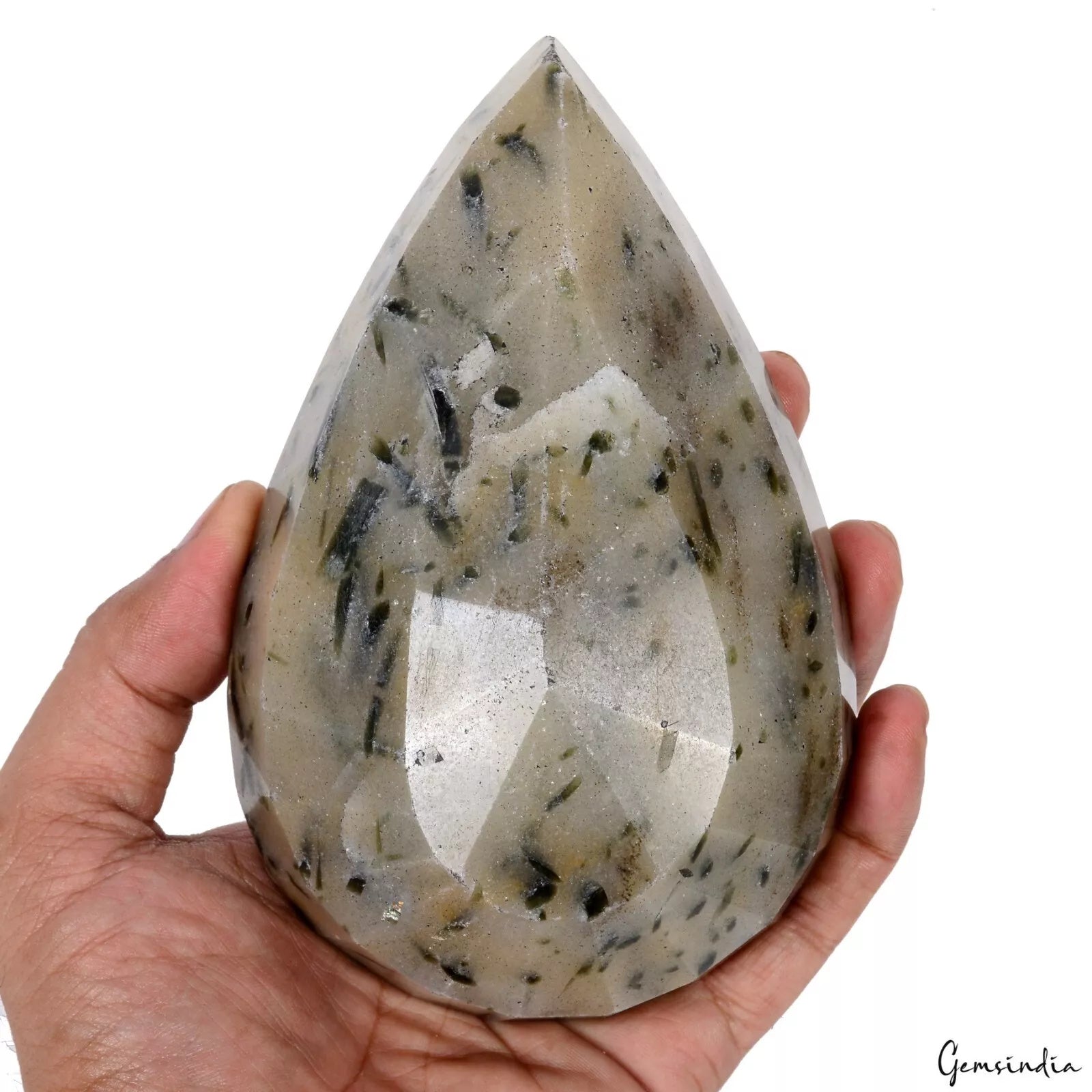 980 Gram 100% Natural Rutilated Quartz Black Needle Pear Cut Huge Loose Gemstone