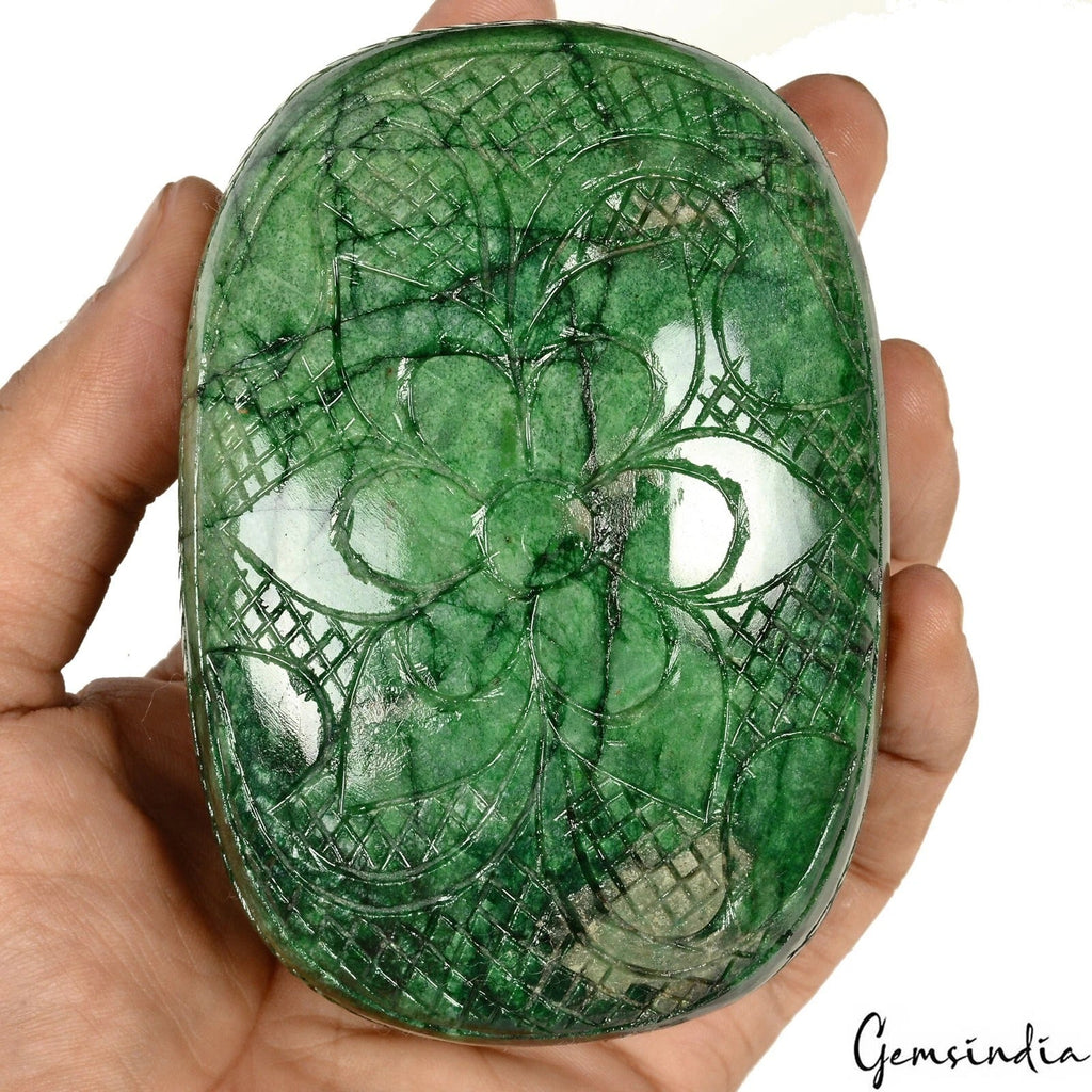 3400 Ct Natural Green Brazilian Emerald Oval Hand Carved Earth Mined Loose Gems