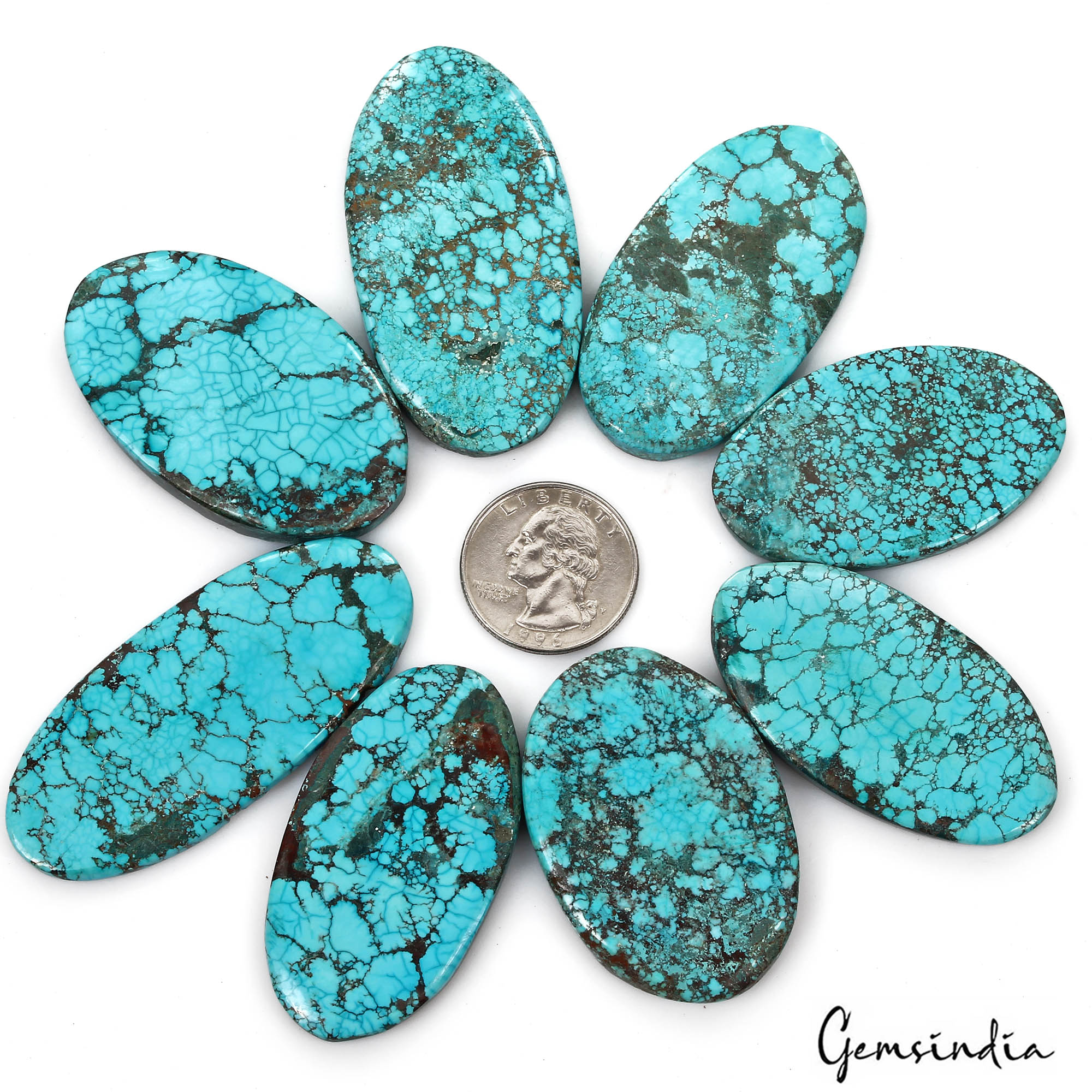 700 Cts/8 Pcs Natural Spiderweb Blue Turquoise Oval Cab Loose Gems For Pendants