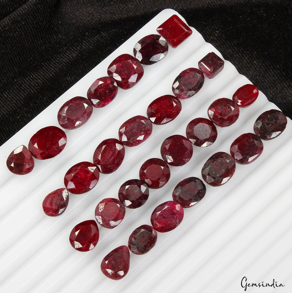 200 Cts/29 Pcs Natural Red Ruby Mixed Cut Loose Faceted 8-14mm Jewelry Gems Lot