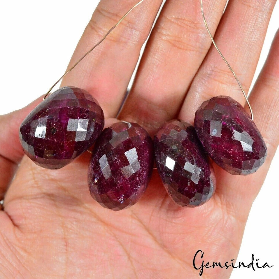 10 Pc Natural Red Ruby Gems Round Checker Loose Earth Mined Drilled Beads~1240Ct