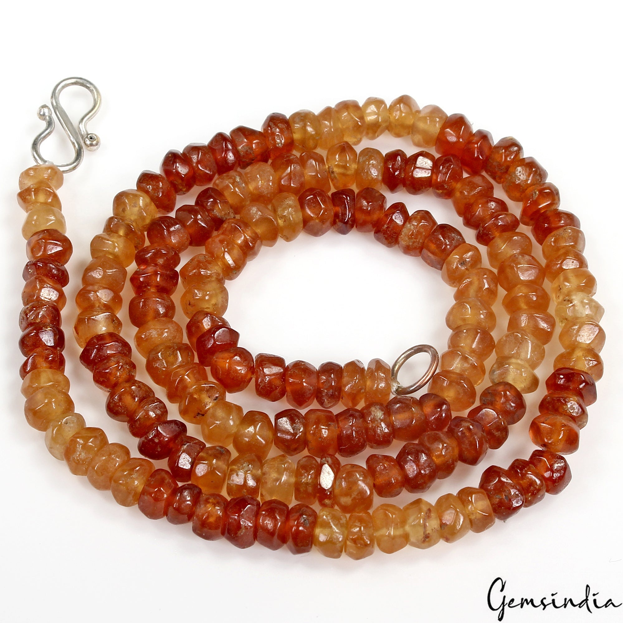 Natural Hessonite Garnet 5mm Rondelle Beads Silver Lock Handmade Necklace~ 18"