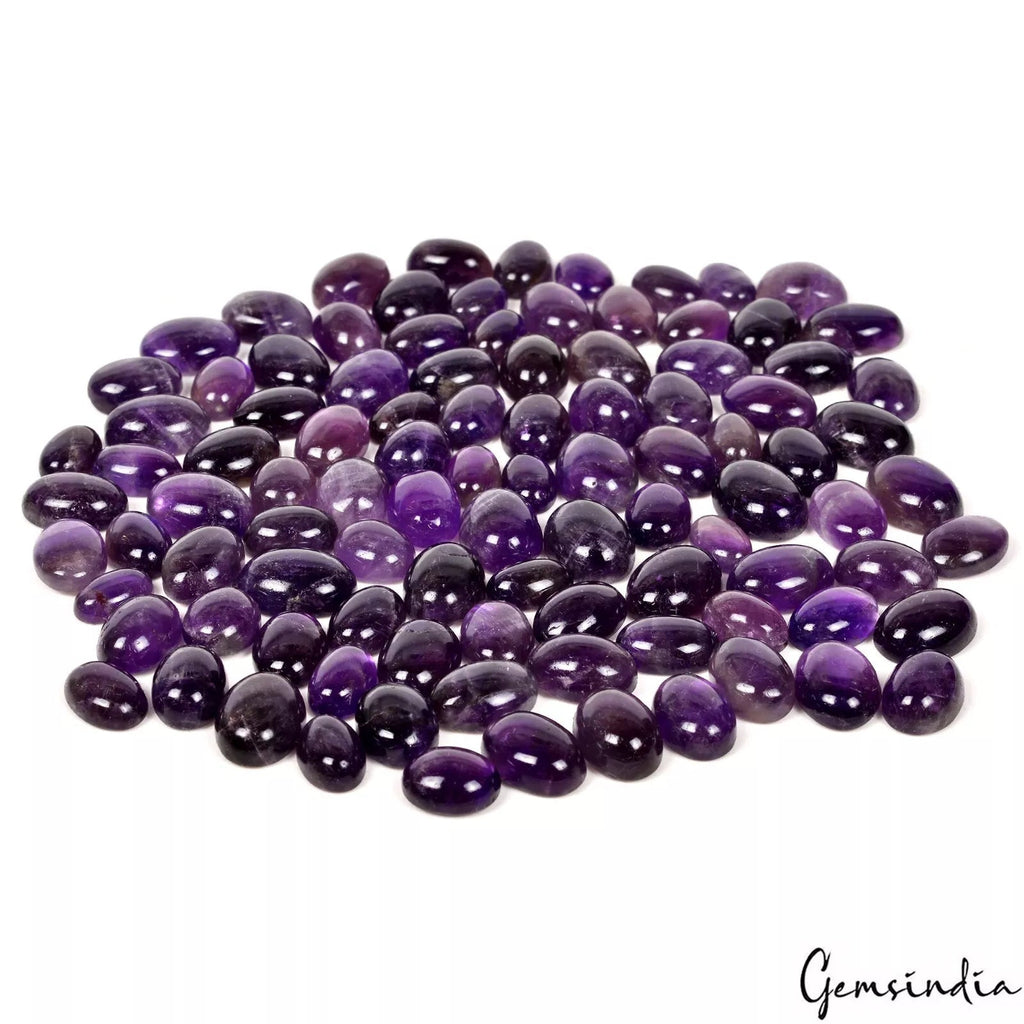 100 Pc Natural Rich Purple Amethyst 11-15mm Oval Cab Gemstones Wholesale ~570 Ct