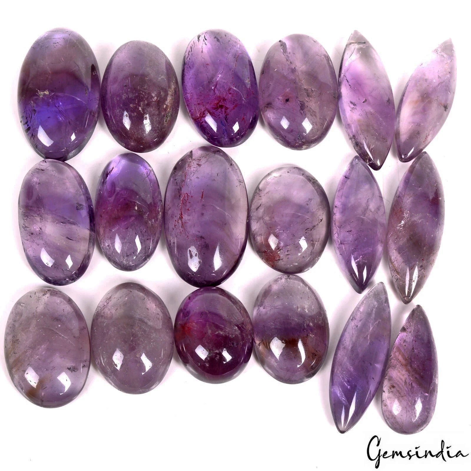 Amethyst Lot, Cabochon, Untreated, Purple — 18 Pieces, 23mm to 39mm, 700 Ct, Madagascar