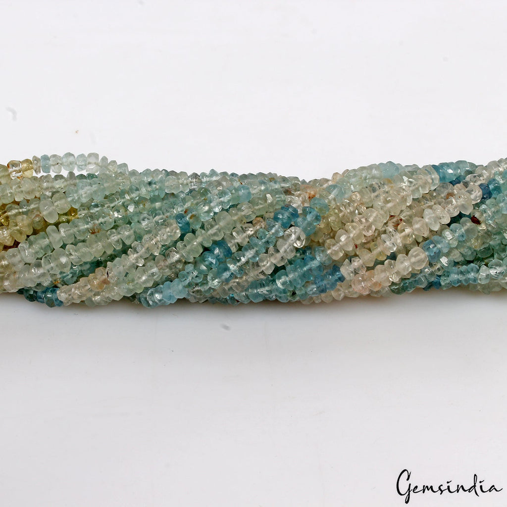 AAA Multi Aquamarine Rondelle Faceted 3mm Natural Gemstone Beads 13"/1 Strand