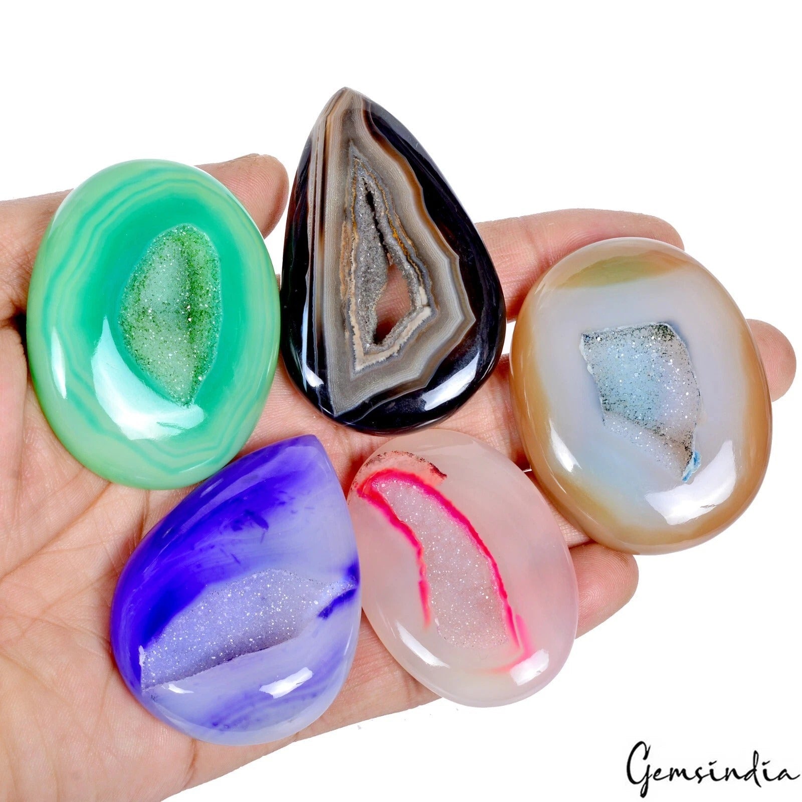 840 Ct Natural Bi-color Druzy Onyx Agate Mix Shape Loose Untreated Gemstones Lot