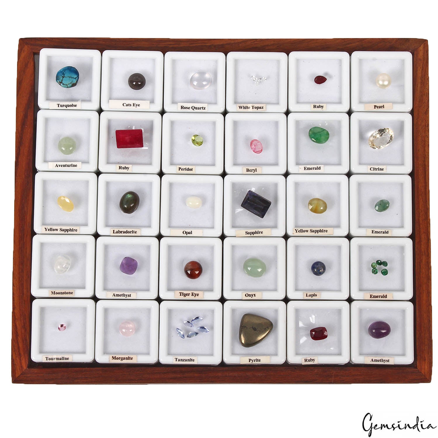 42 Pcs Estate Genuine Semi Precious Loose Multi Color Gems Collection+Wooden Box