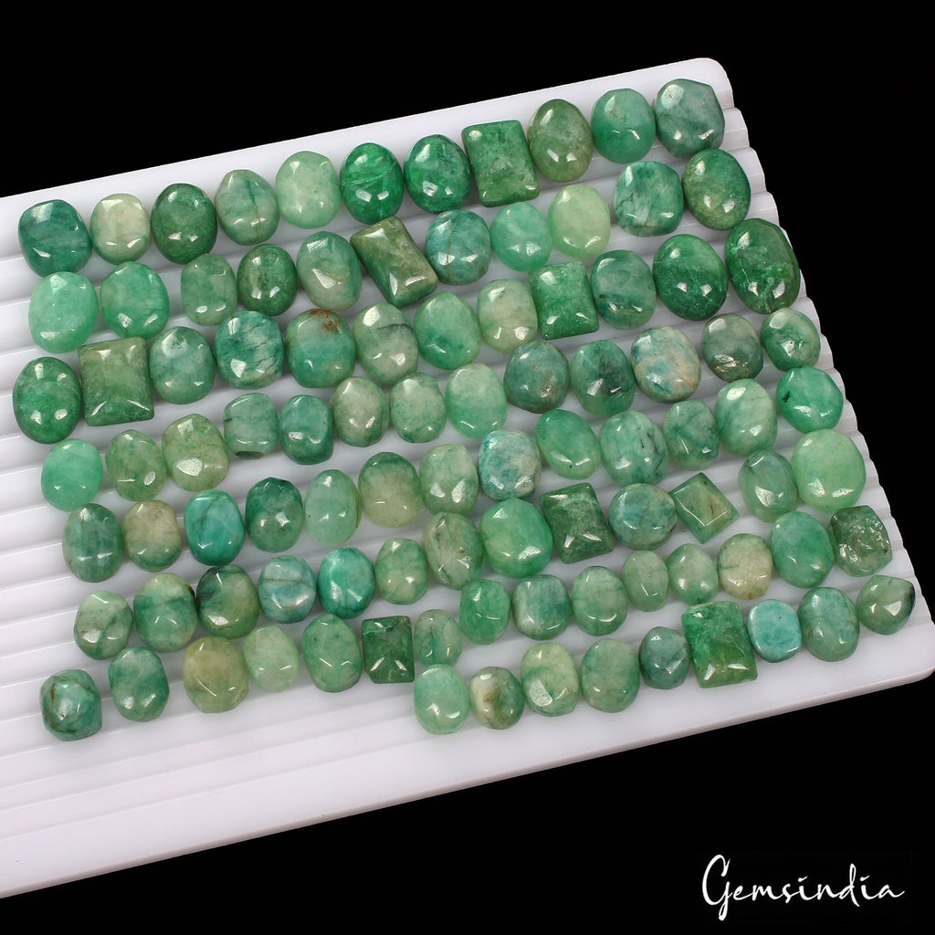 670 Ct/96 Pcs Natural Brazilian Green Emerald Mix Cab Loose Gems Lot For Jewelry