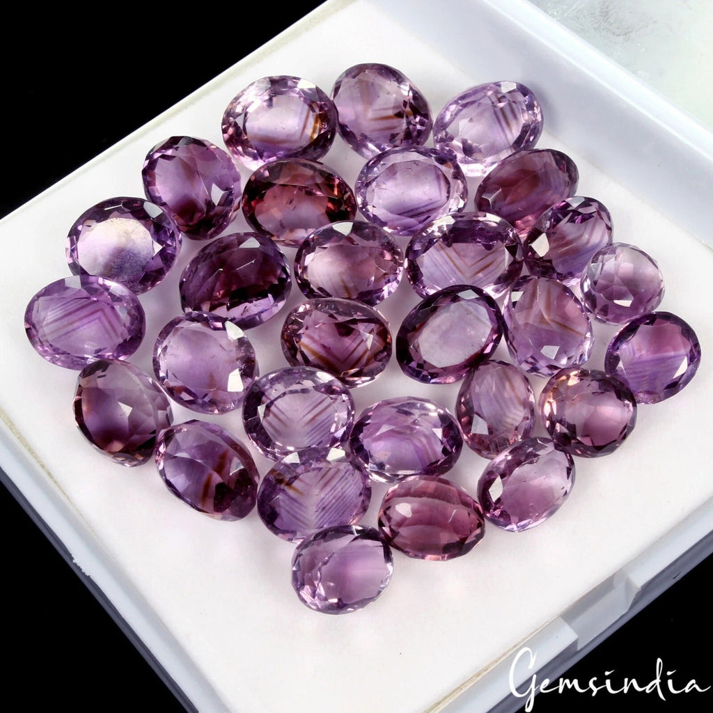 267.20 Ct Natural Untreated Amethyst Oval Cut Faceted Certified Gems Lot 29 Pc