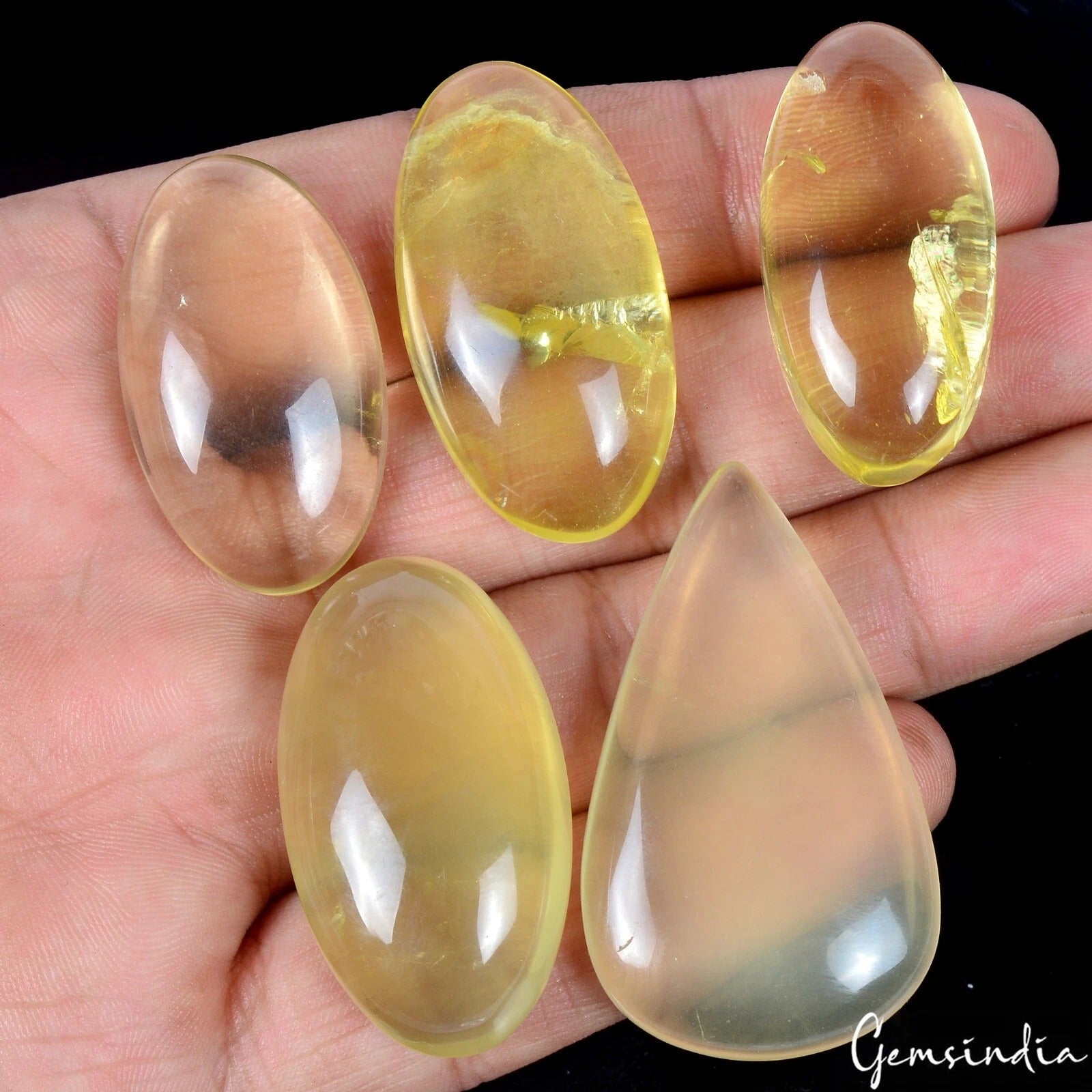 300 CtNatural Untreated Lemon Quartz Citrine Mix Cab Loose Gemstones For Jewelry