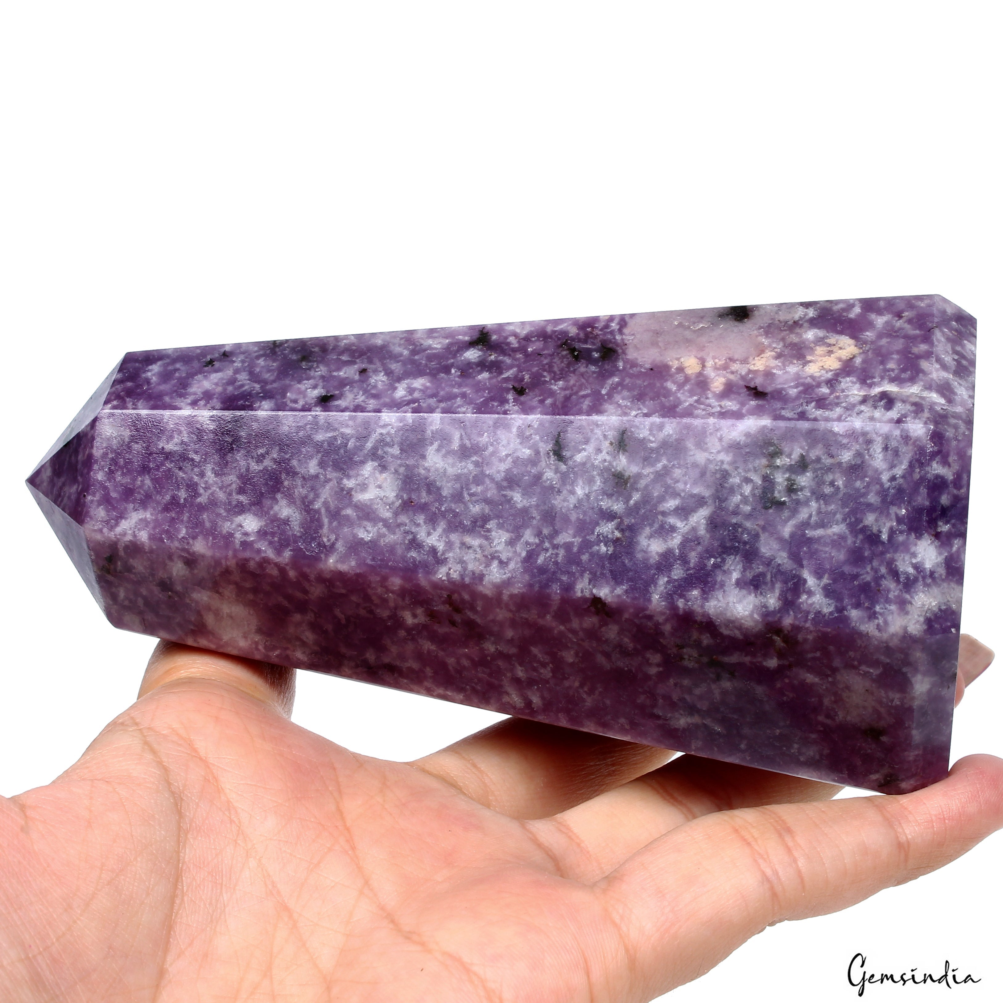 3300 Ct/5 In Natural Lepidolite Obelisk Crystal Tower Point Reiki Healing Decor