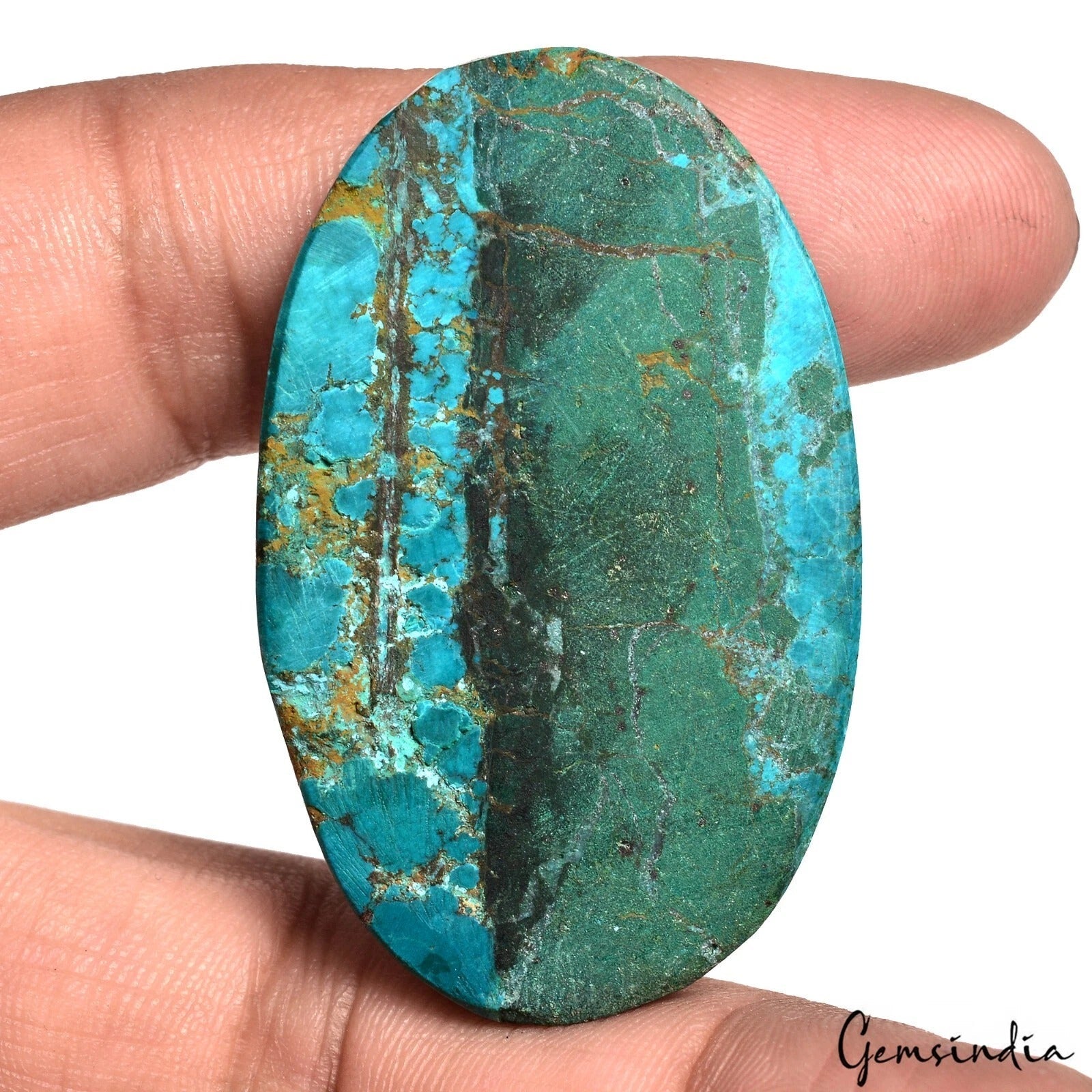 103.50 Ct Natural Blue Turquoise Oval Cab Spiderweb Arizona Gemstone For Jewelry