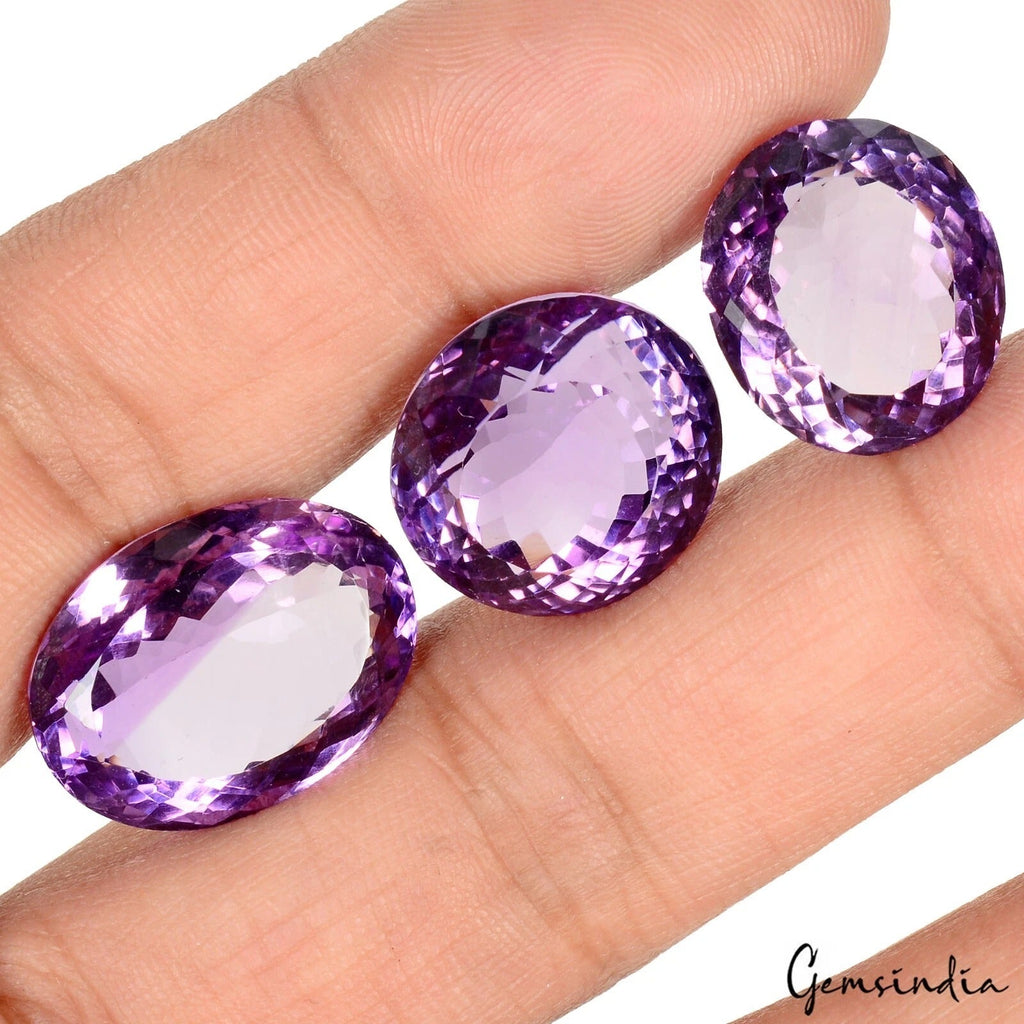 Certified 60.10 Ct Natural Untreated Brazilian Purple Amethyst Oval Cut Gems Lot