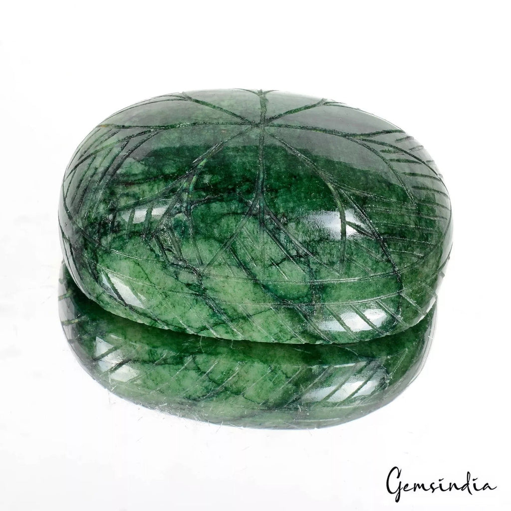 900 Cts Natural Green Emerald Oval Shape Loose Hand Carved Brazil Gemstone~71mm