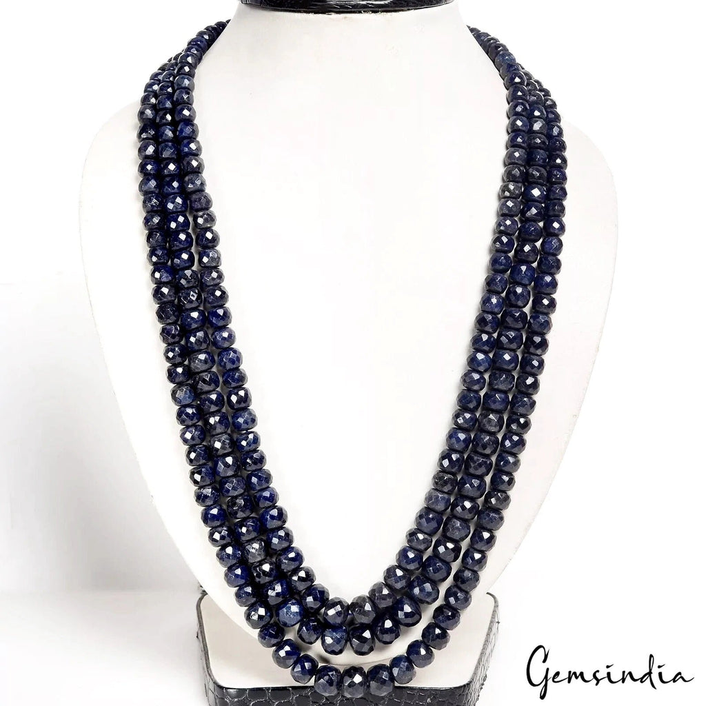 22" Long Natural Blue Sapphire Multi Stranded Necklace Women Jewelry ~ 1400 Cts