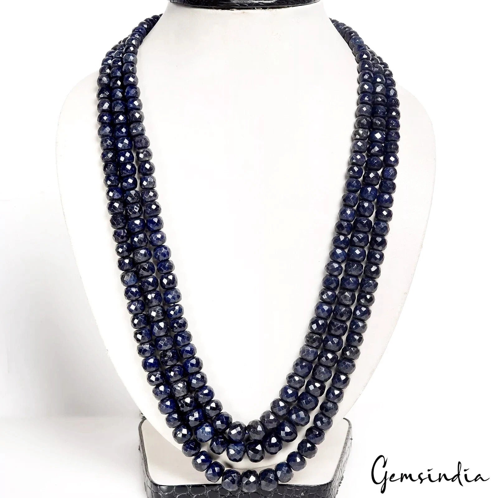 22" Long Natural Blue Sapphire Multi Stranded Necklace Women Jewelry ~ 1400 Cts