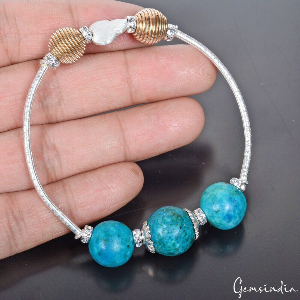 Turquoise Bracelet, Color Enhanced, Silver — 13mm to 14mm, 95.20 Ct (19.03 g)