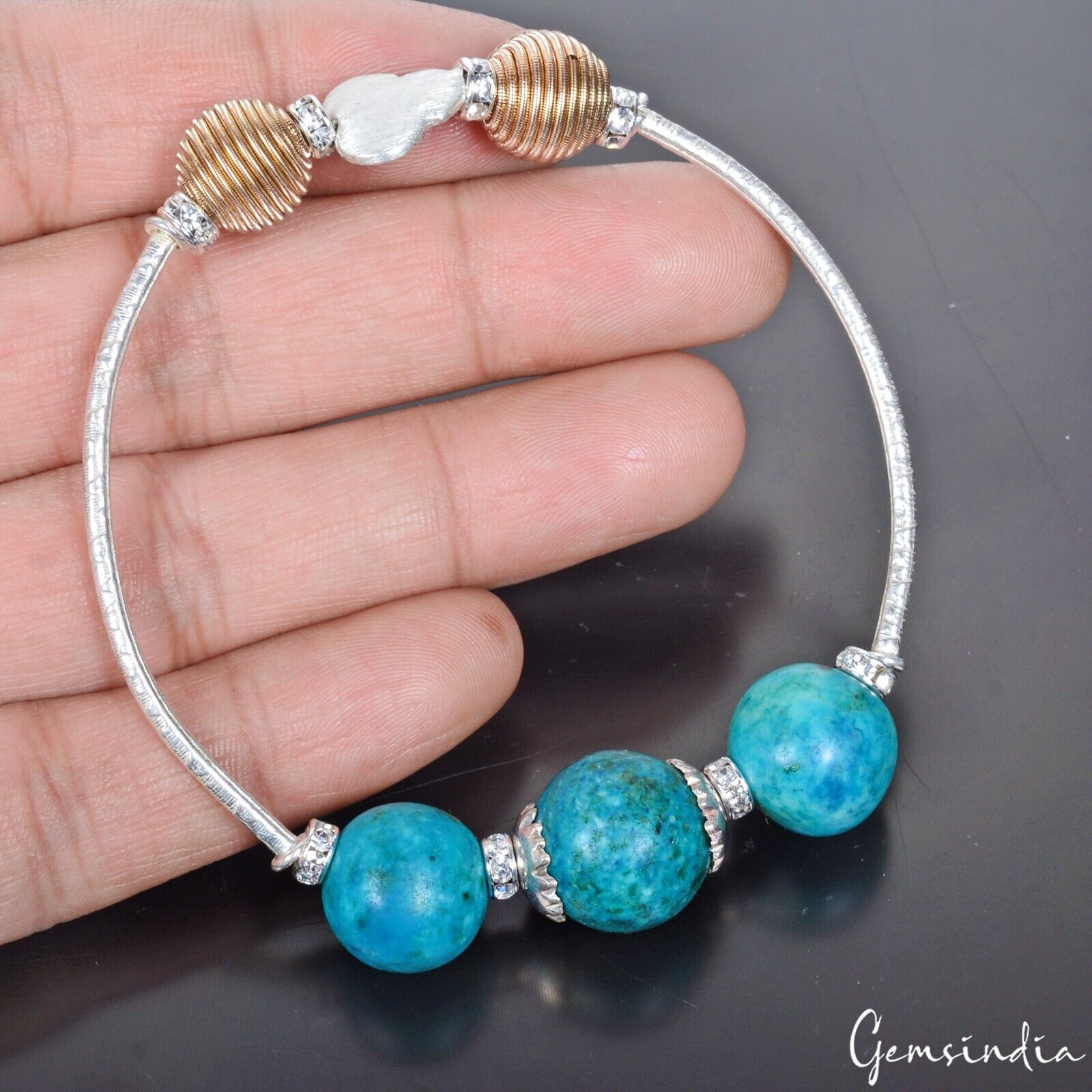 Turquoise Bracelet, Color Enhanced, Silver — 13mm to 14mm, 95.20 Ct (19.03 g)