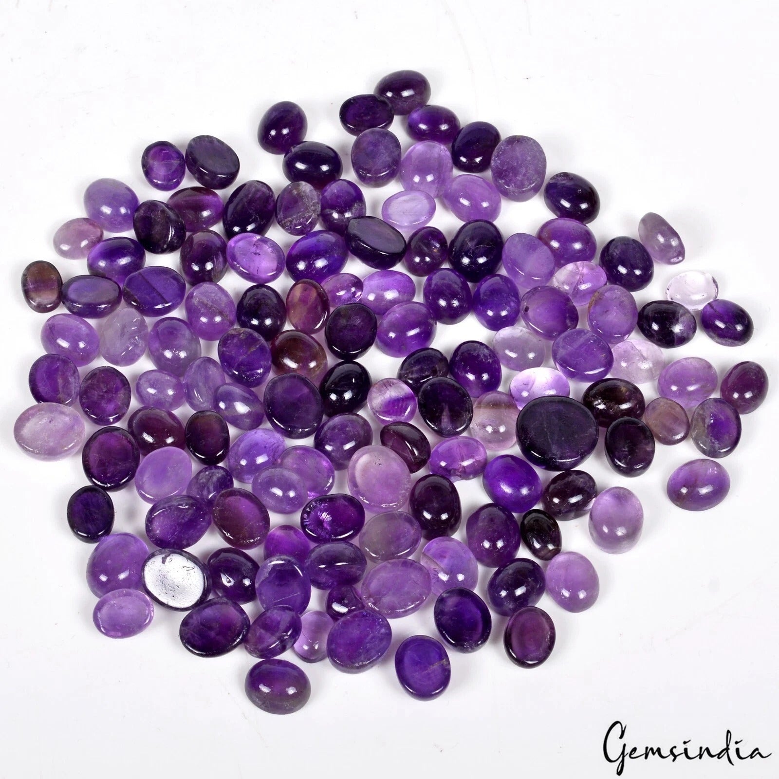 Amethyst Lot, Cabochon, Untreated, Purple — 120 Pieces, 8mm to 11mm, 500 Ct, Madagascar