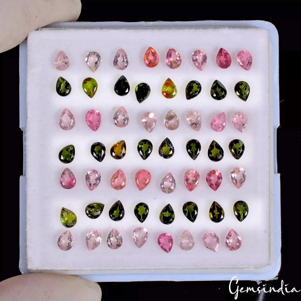 55 Pcs Natural Tourmaline Multi Color 4x3mm Pear Cut Loose Gemstones~ 8.65 Cts