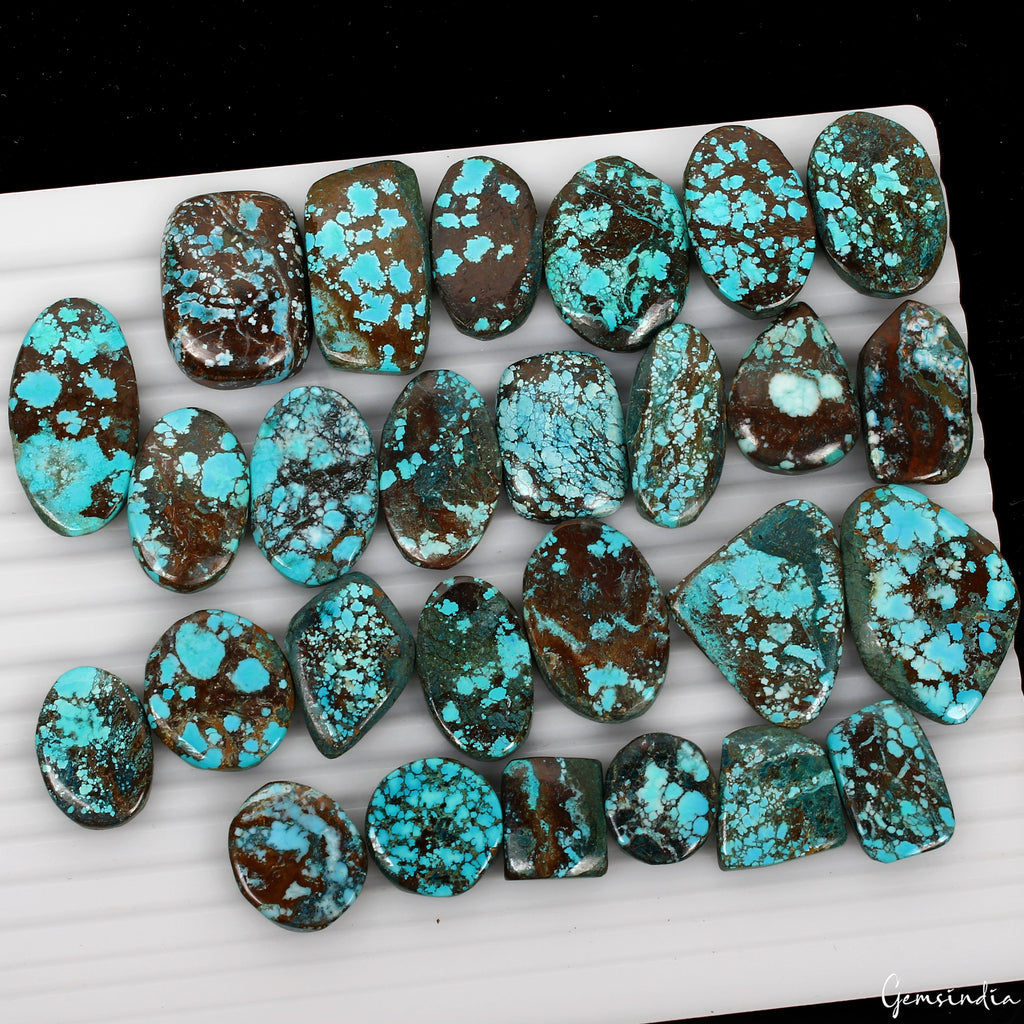 600 Ct Natural Bi-color Arizona Turquoise Mix Cab Loose Wholesale Gems Lot 27 Pc