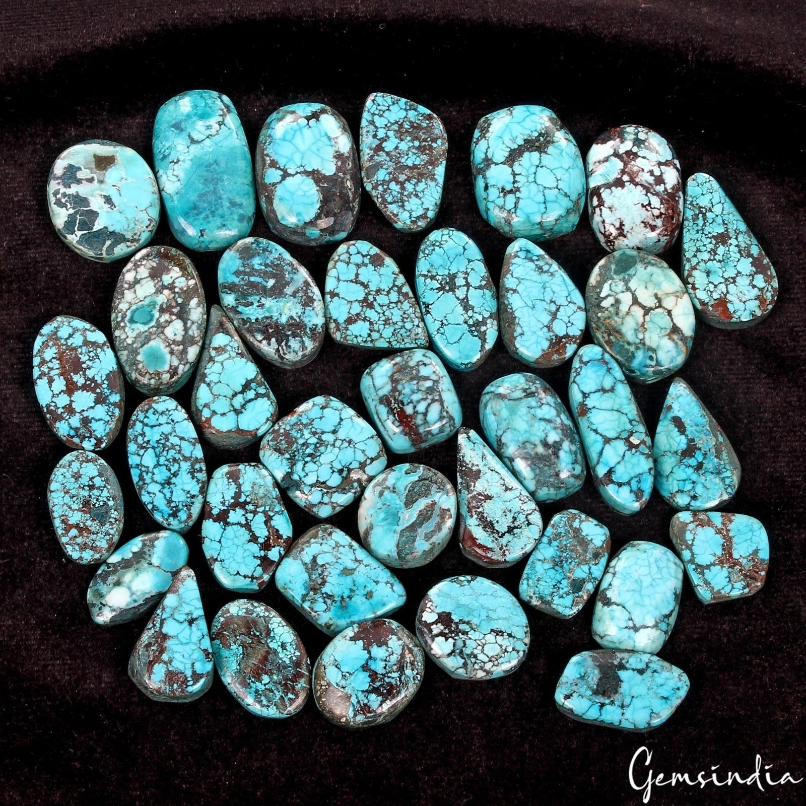 600 Ct/35 Pcs Natural Blue Spiderweb Arizona USA Turquoise Mix Cab Loose Gem Lot