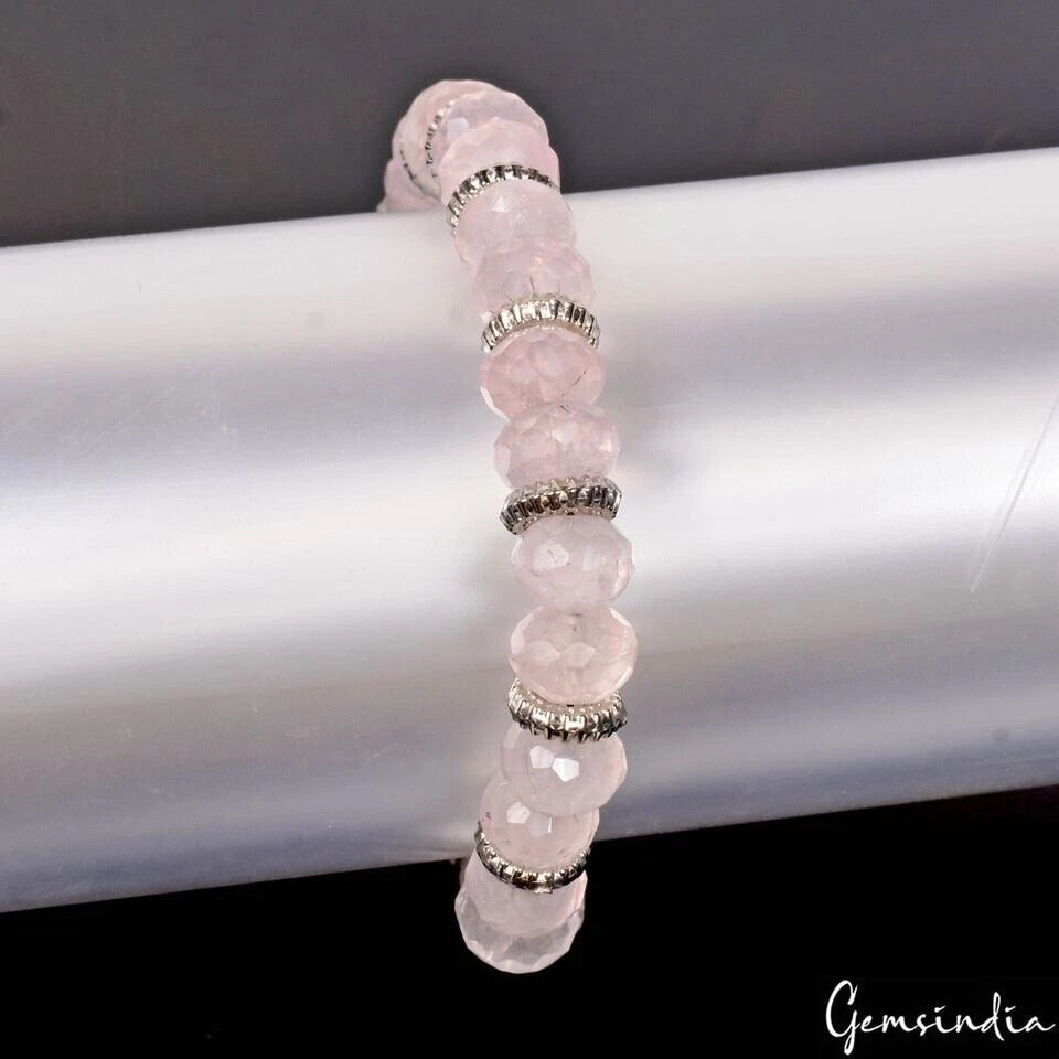 Rose Quartz Bracelet, Untreated, Pink — 7 inch, 81.60 Ct