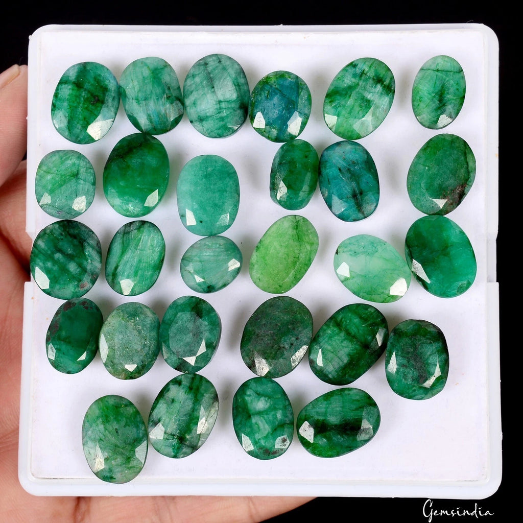 Emerald Lot, Loose Gemstone, Color Enhanced, Green — 28 Pieces, 12mm to 16mm, 261.40 Ct, Brazil