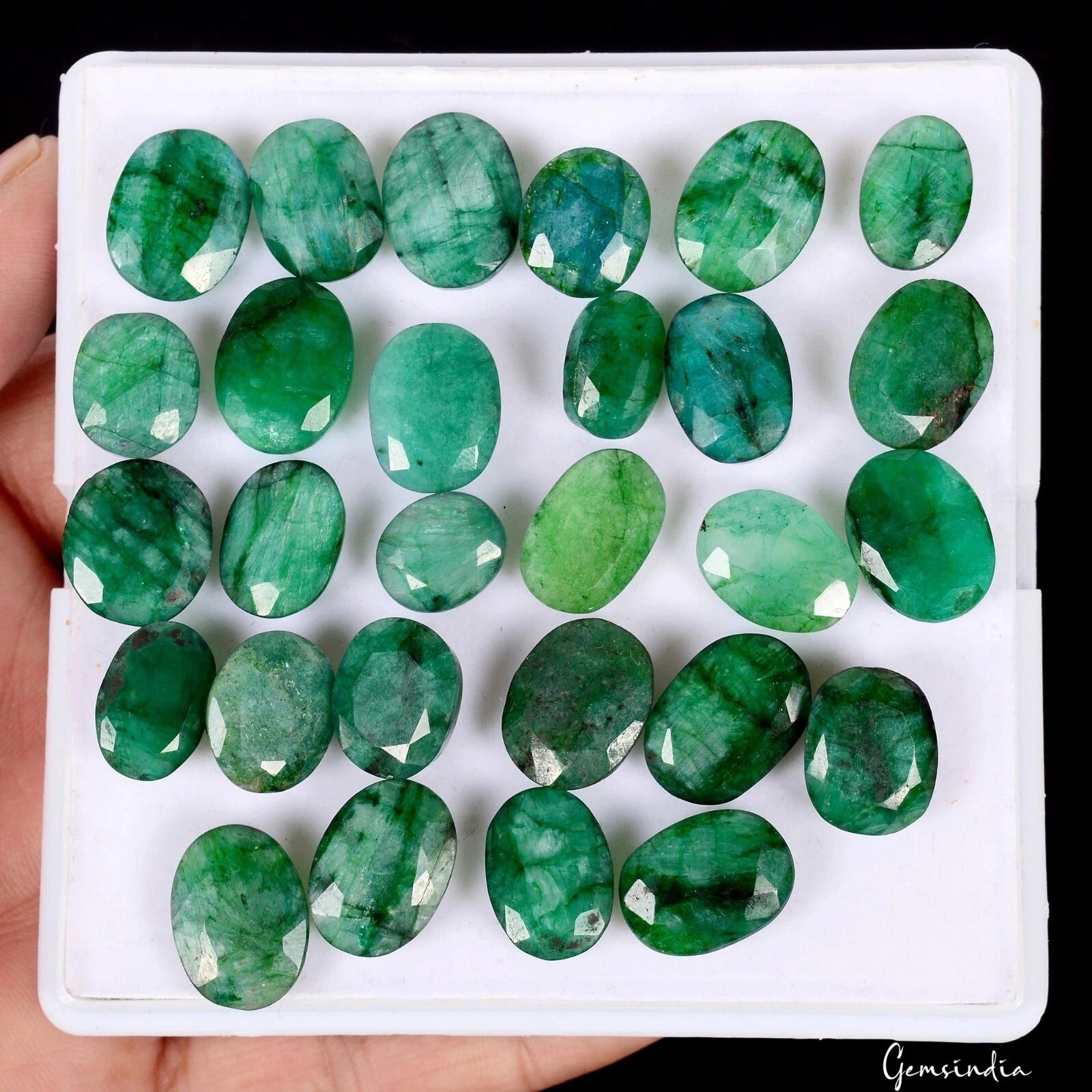 Emerald Lot, Loose Gemstone, Color Enhanced, Green — 28 Pieces, 12mm to 16mm, 261.40 Ct, Brazil