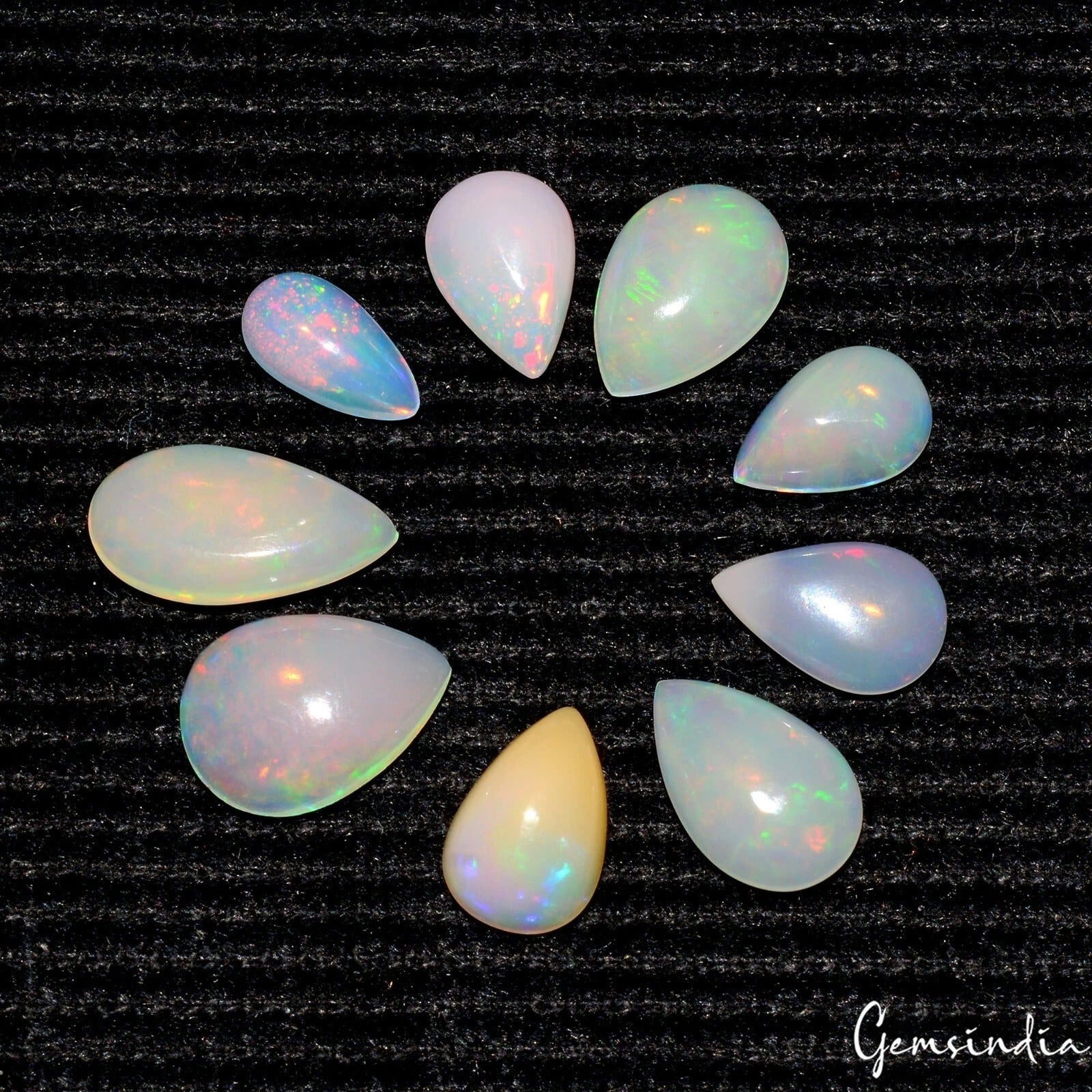 Pear Cab Natural AAA Rainbow Fire Ethiopian Opal 7.45Ct Loose Gemstones 7-12mm