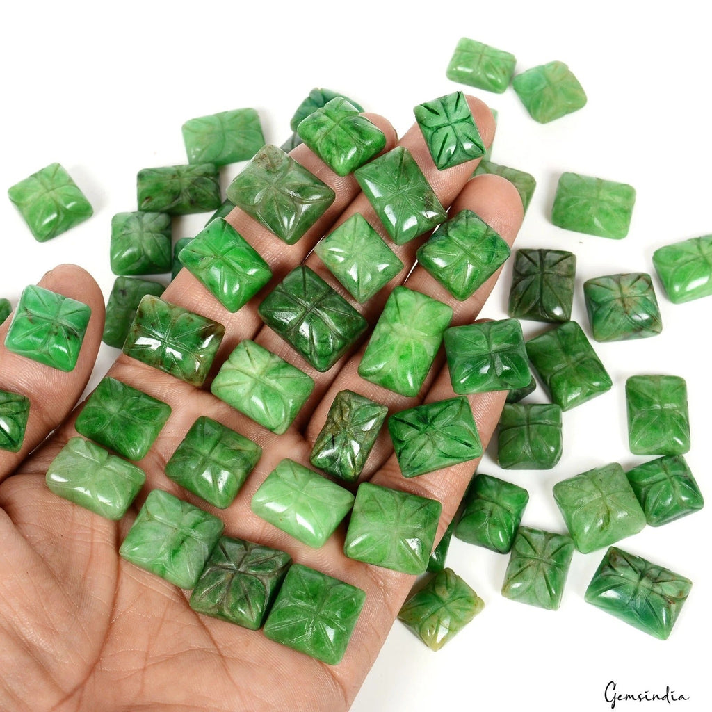 59 Pc Natural Green Emerald Rectangular Shape Loose Hand Carved Gemstones~1000Ct
