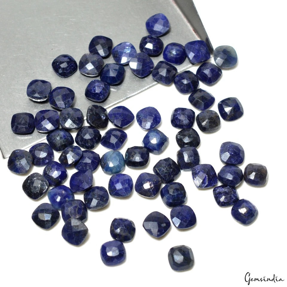 Blue Sapphire Lot, Loose Gemstone, Cushion Square Checker Cut, Color Enhanced — 62 Pieces, 7mm, 126.40 Ct, Africa