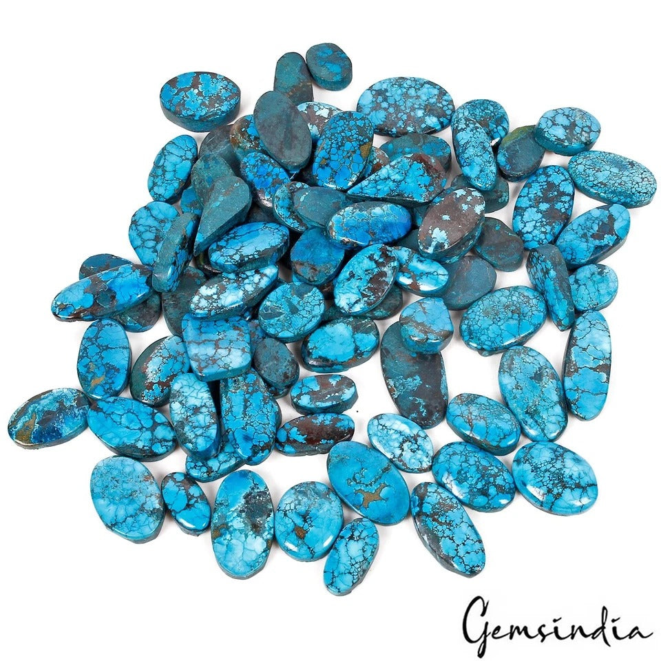1200 Ct/87 Pcs Natural Blue Spiderweb USA Turquoise Mix Cab Loose Gemstones Lot