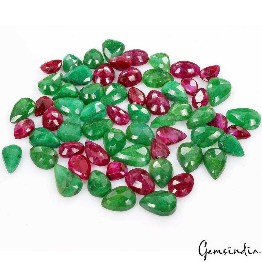 62 Pcs Natural Green Emerald Red Beryl Pear Cut 13-21mm Loose Gemstones ~630 Cts