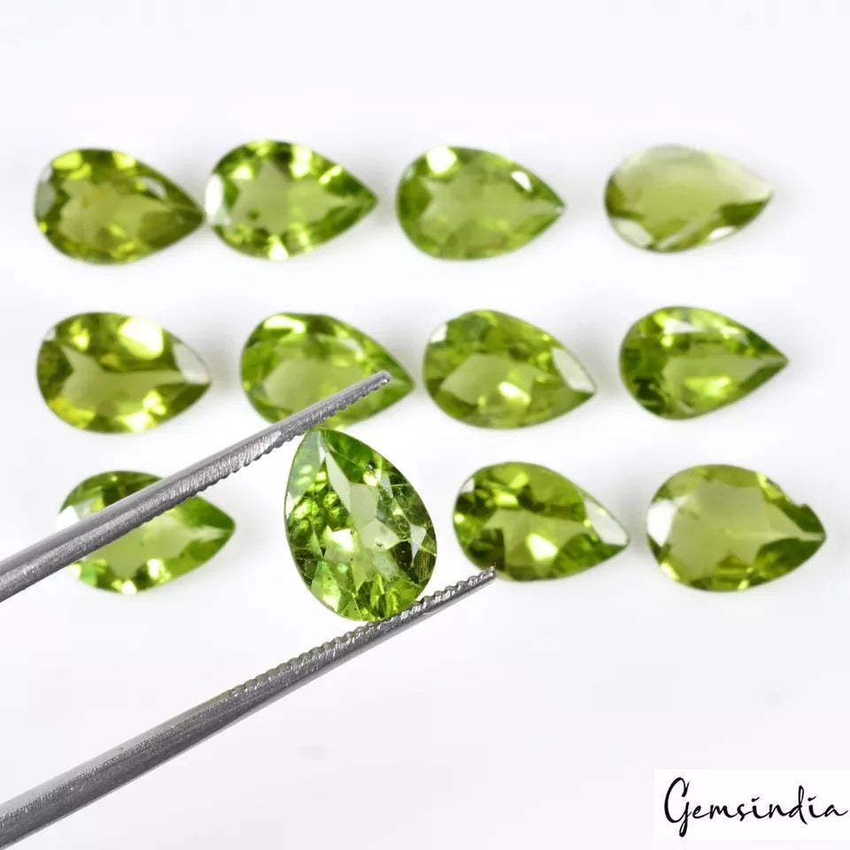 Peridot Lot, Loose Gemstone, Pear, Untreated — 12 Pieces, 10mm, 18.90 Ct