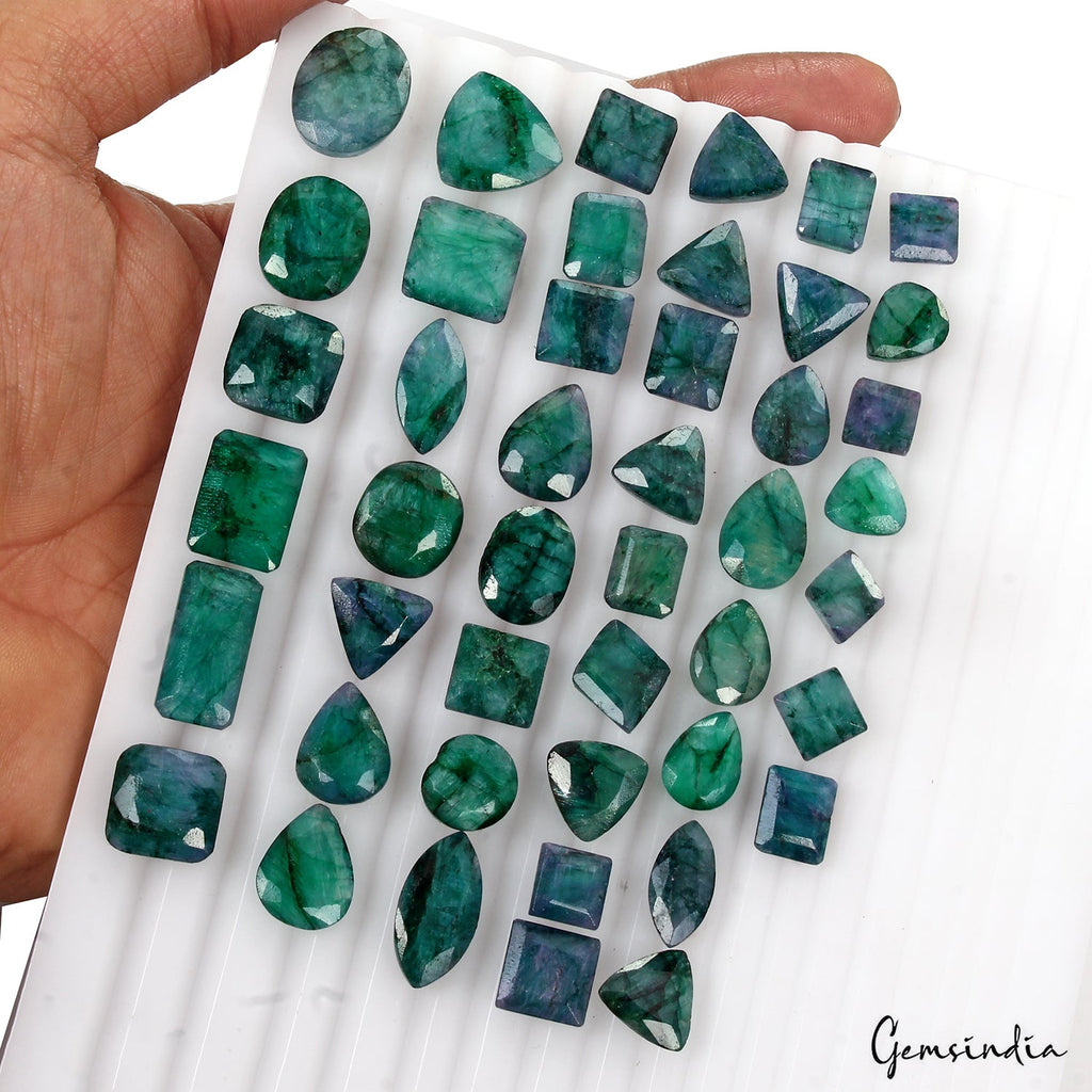 300 Ct Natural Blue Green Emerald Mix Cut Faceted Loose Gem Lot 45Pc For Jewelry