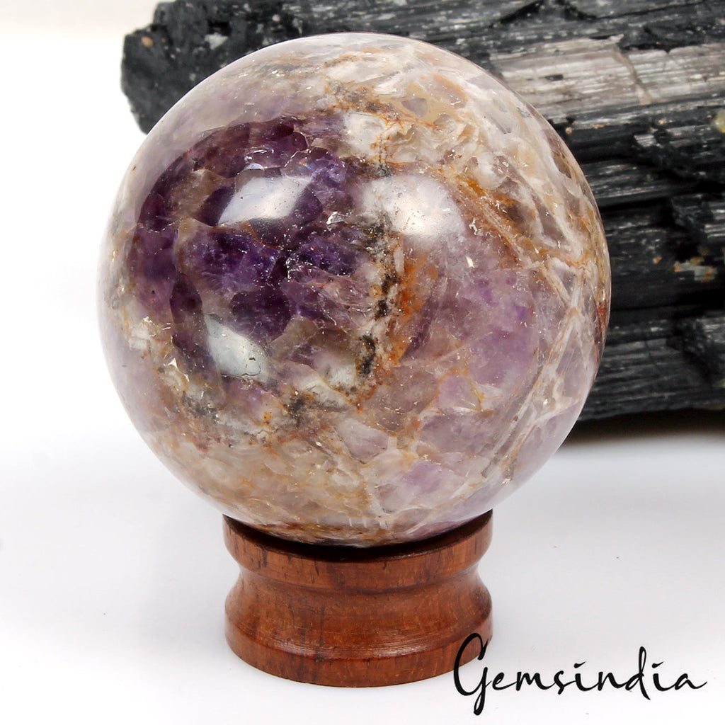 Natural Amethyst Sphere w Stand–Natural Healing Crystal Ball for Energy 50mm