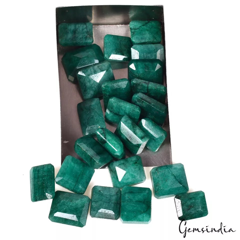 192.10 Ct/24 Pcs Natural Brazilian Green Emerald Octagon Cut Loose Gemstones Lot