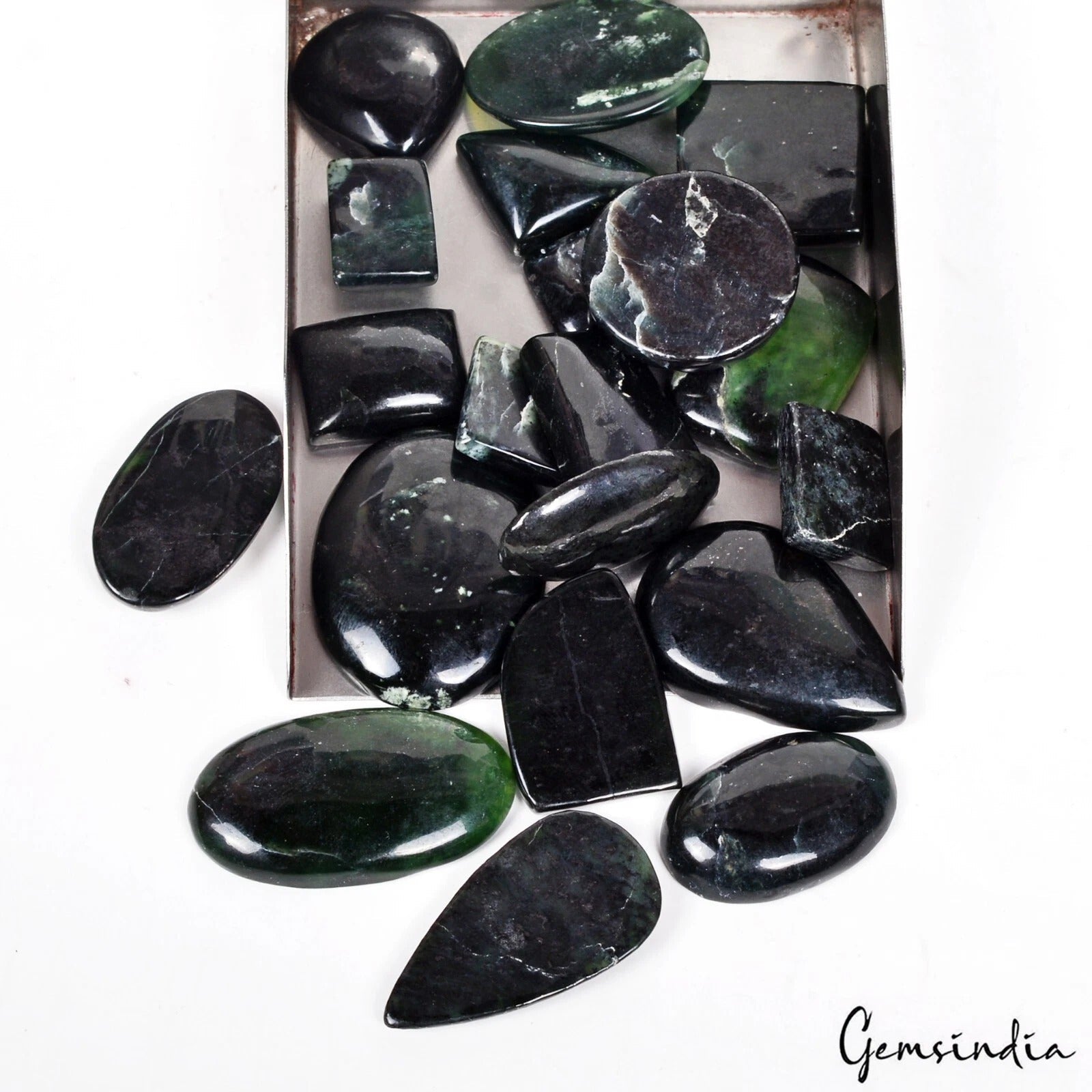 530 Ct Natural Dark Green Serpentine 14-36mm Mix Cab Untreated Loose Gemstones