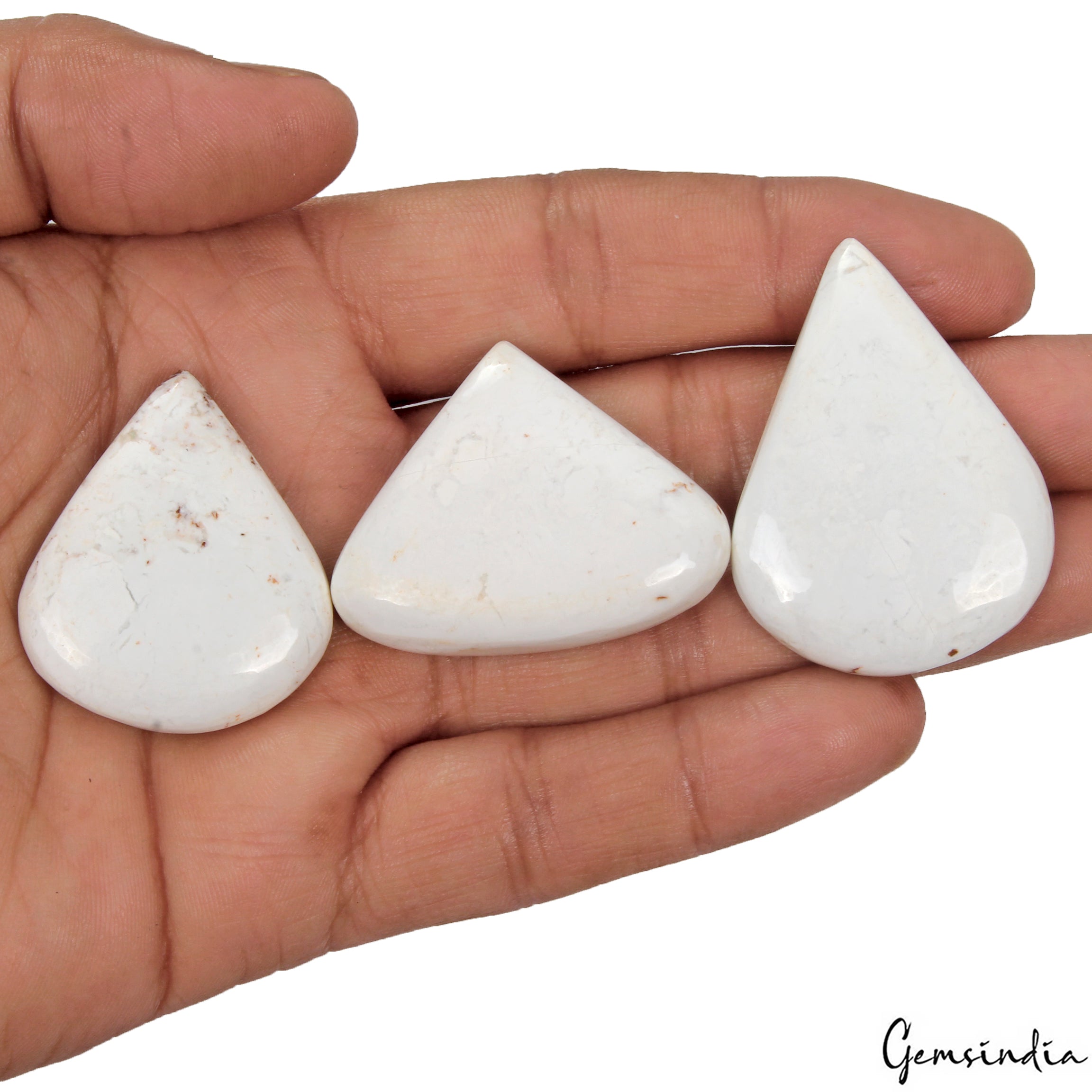 Natural White Buffalo Turquoise 33-44mm Pear Cabochon 3 Pcs Loose Gemstones Lot