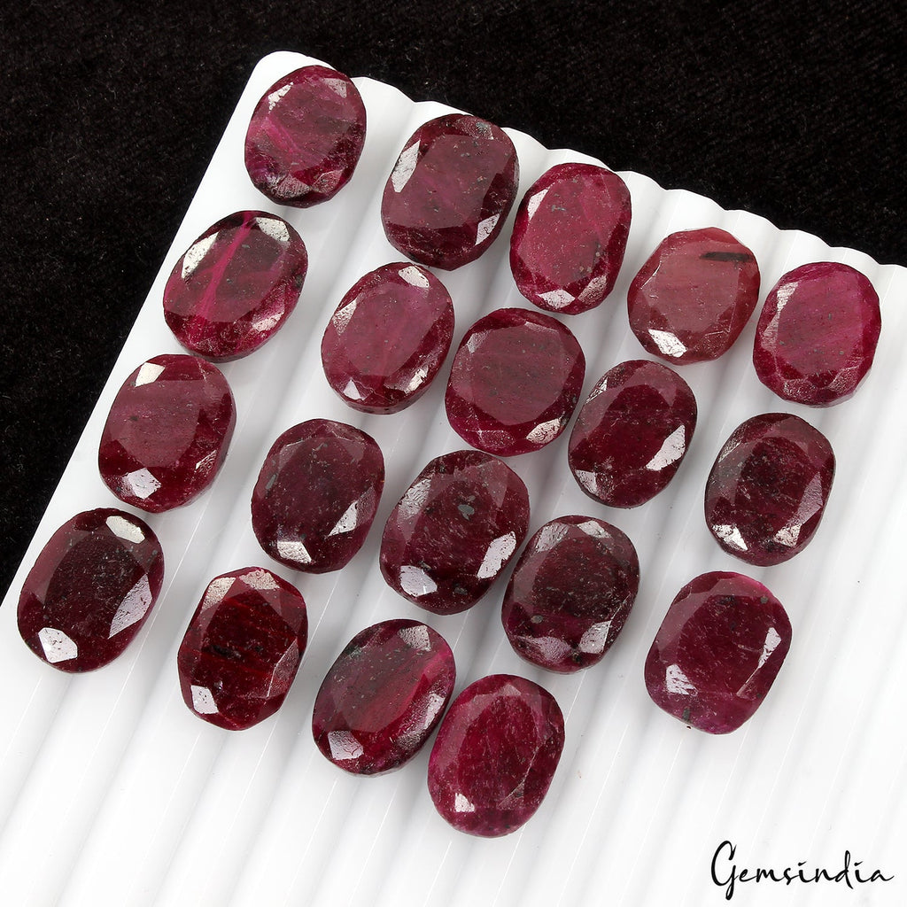 500 Cts/19 Pcs Natural Dark Red Ruby Oval Faceted Loose Gems Lot For Jewelry