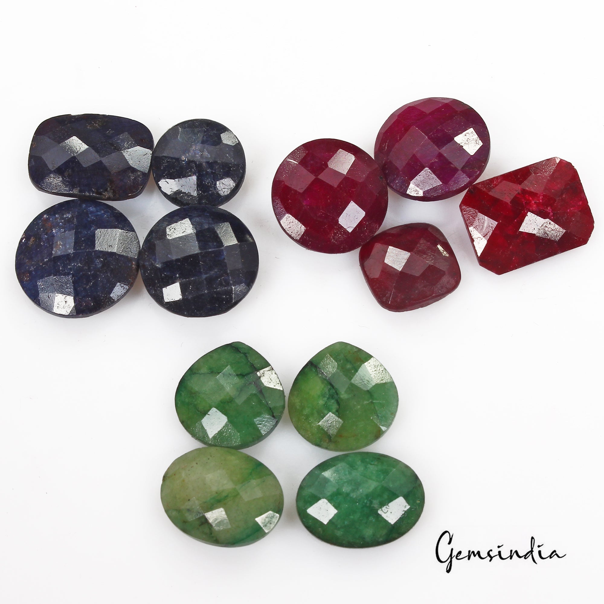 121.30 Cts/12 Pcs Natural Multi Color Ruby Emerald Sapphire Mix Checker Cut Gems