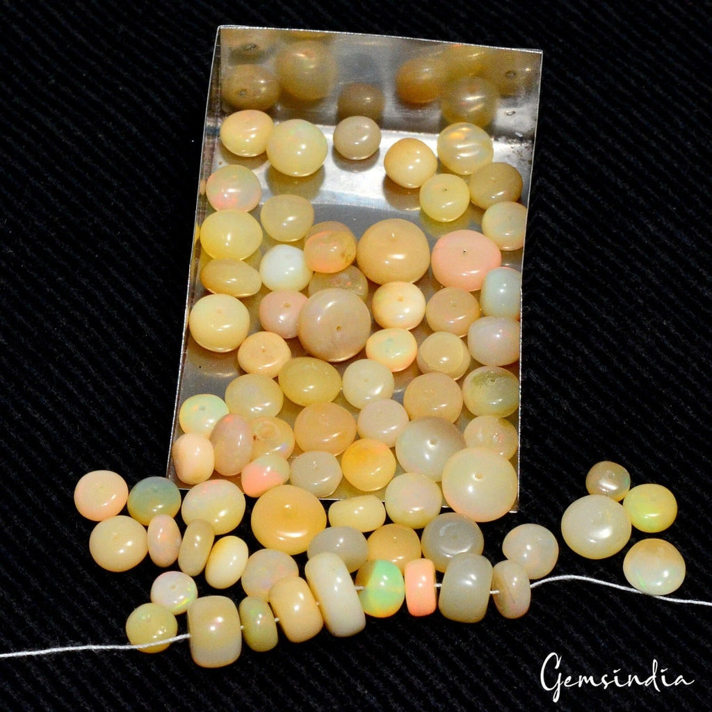 74Pcs Natural Welo Fire Ethiopian Opal Rondelle Drilled Loose Gems Beads 79.80Ct