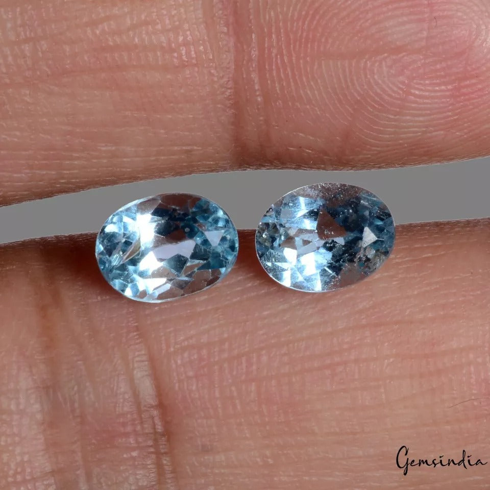 3Ct/2 Pcs Natural Brazilian Blue Topaz Gems Oval 8x6mm Matching Pair For Earring