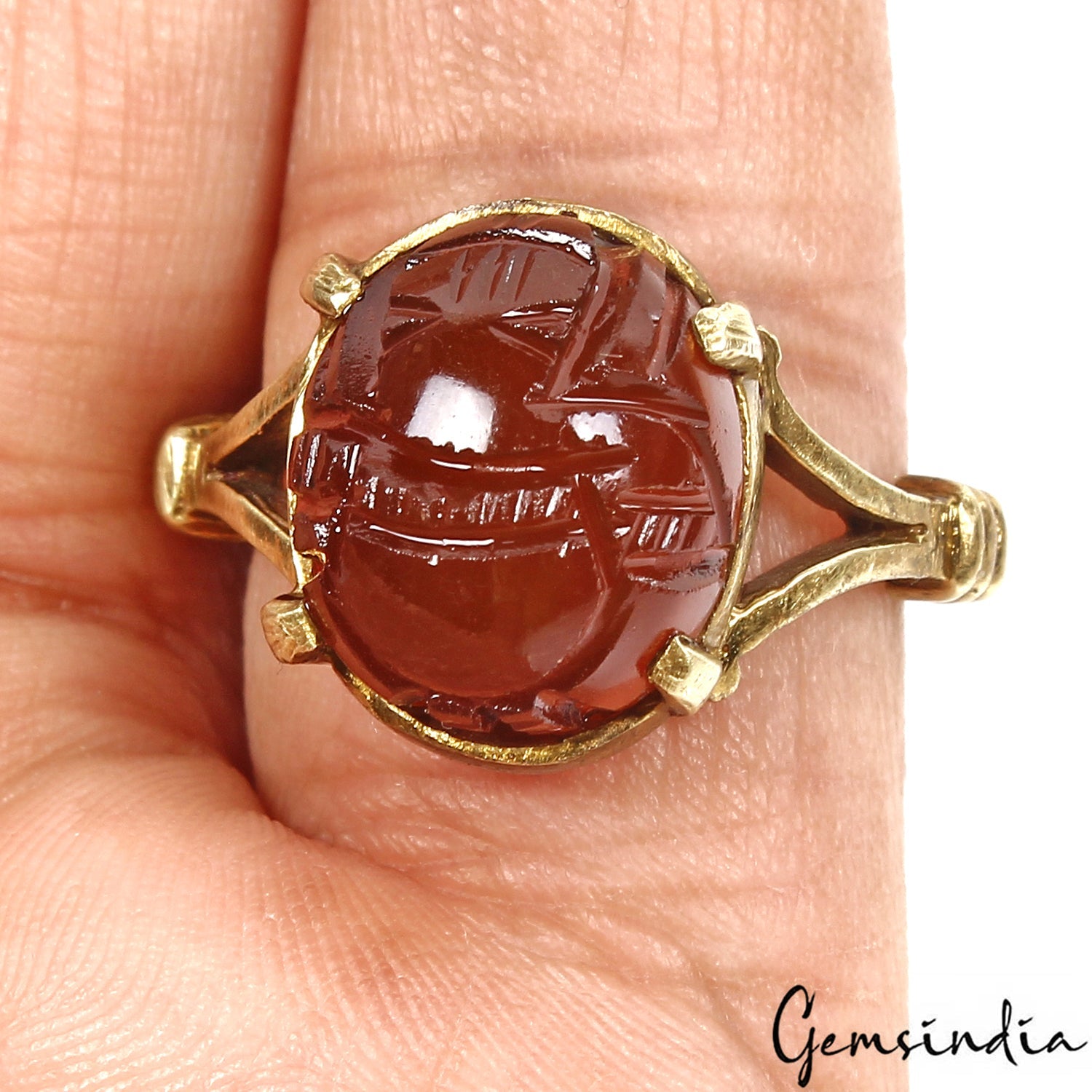 8Mix Metal Adjustable Ashtadhatu Carved Ganesha Onyx Gem Astrological Ring~5.5gm