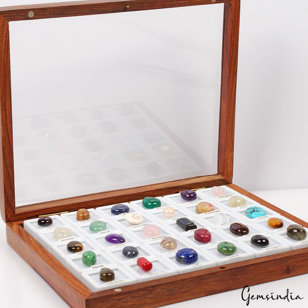 30 Pcs~ Estate Genuine Loose Multi Gemstones Collection Lot in Handmade Wood Box
