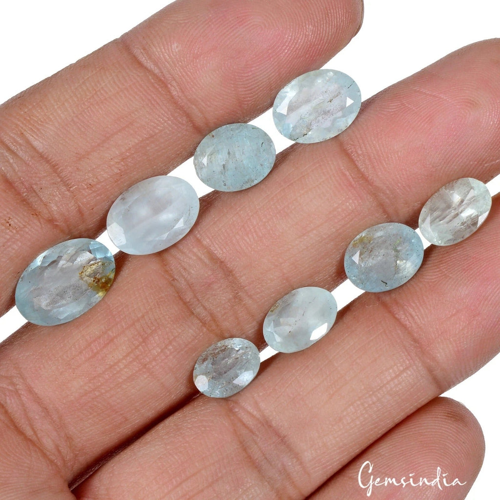 Certified 23.20 Ct/8 Pcs Natural Untreated Blue Aquamarine Oval Gems For Jewelry