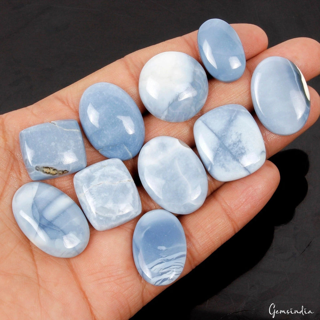 213.50 Cts/10 Pcs Natural Untreated Blue Opal Top Quality 20mm-29mm Mix Cab Gems